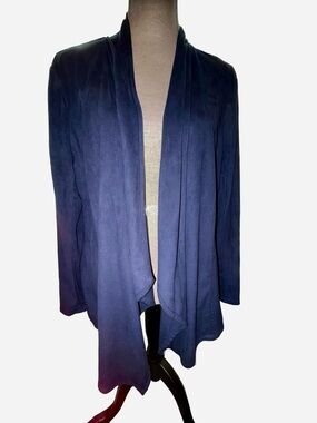JM Collection Navy Open-Front Women's Faux Suede Sweater Cardigan Jacket
